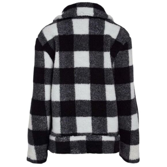 New Steve Madden Black & White Buffalo Plaid Fleece Zip-Up Women's Jacket - Picture 4 of 12